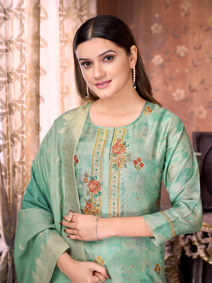 Sage Blue Suit Set with Dupatta