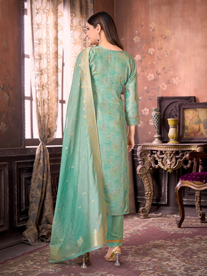 Sage Blue Suit Set with Dupatta
