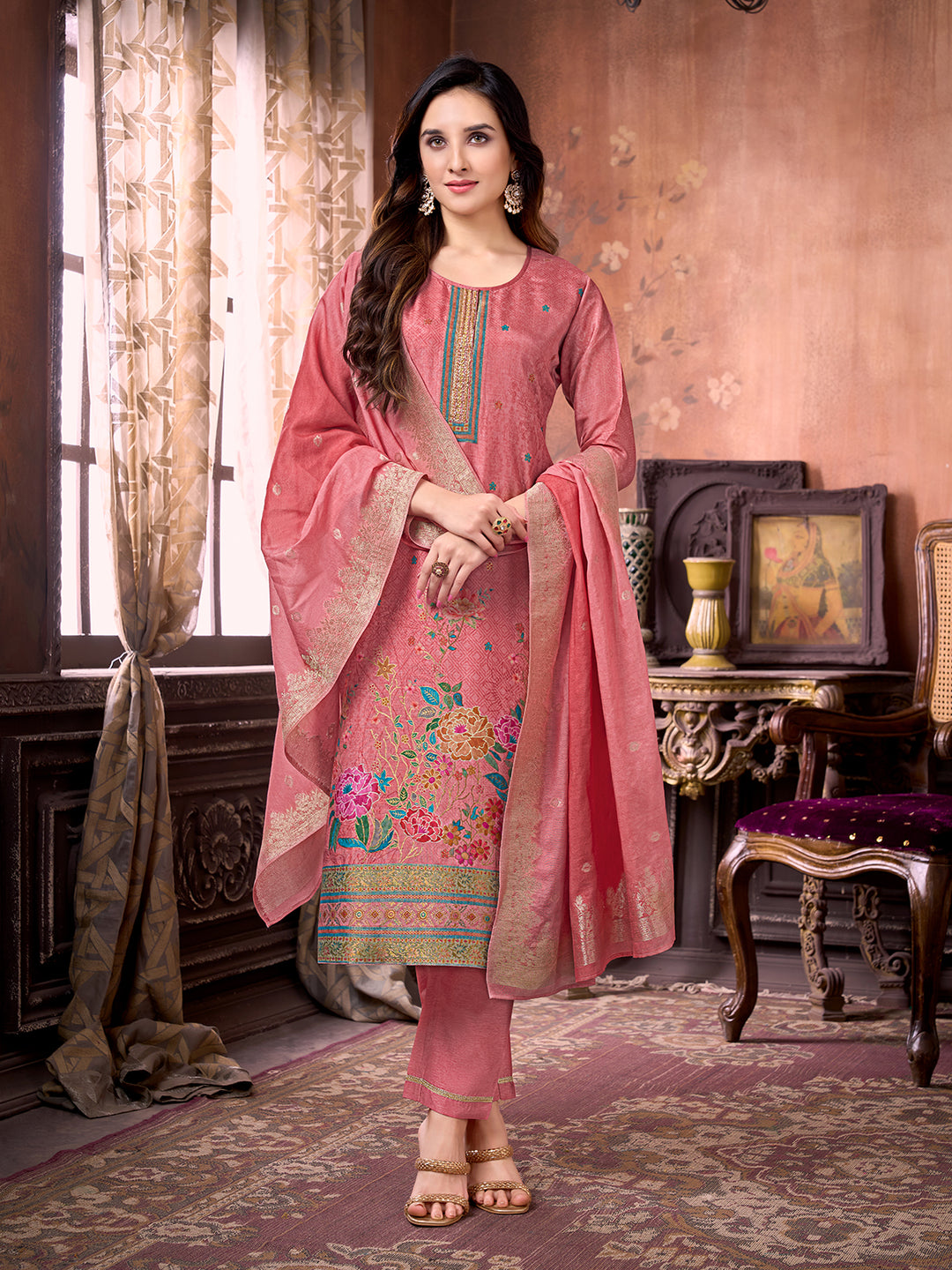 Rose Pink Suit set with Dupatta