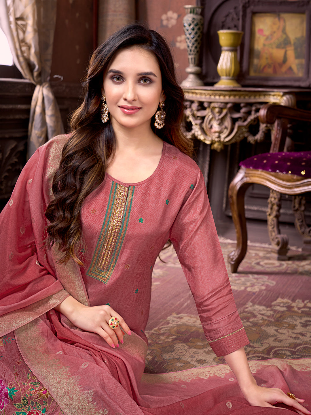 Rose Pink Suit set with Dupatta