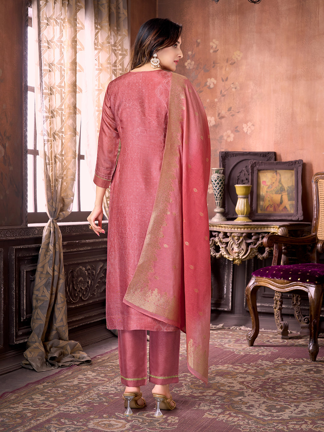Rose Pink Suit set with Dupatta