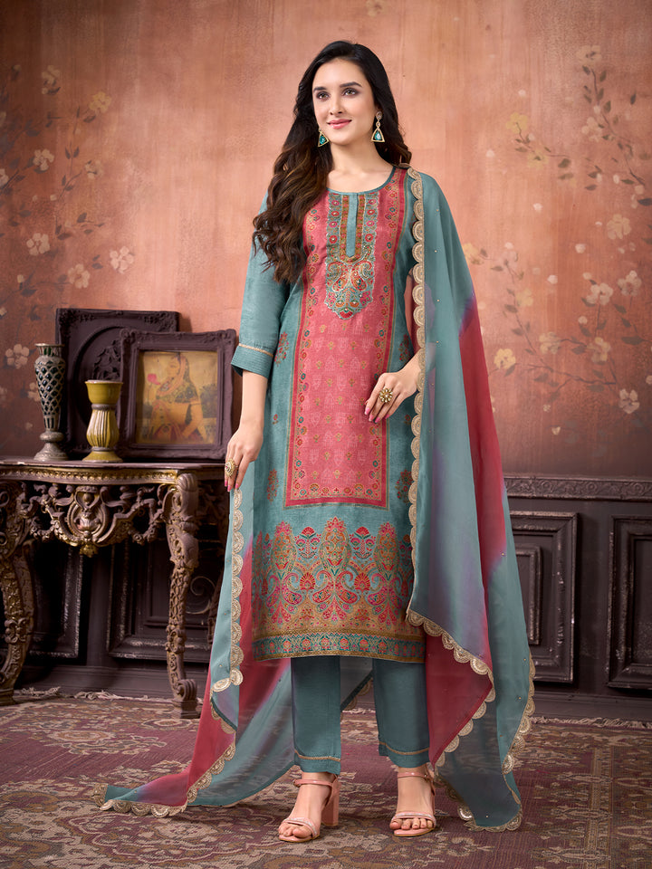 Grey Suit Set with Dupatta