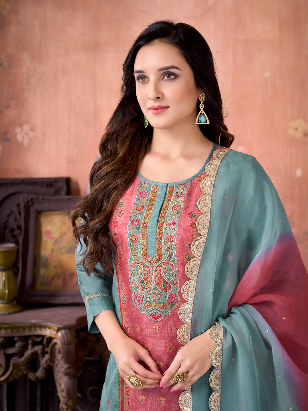 Grey Suit Set with Dupatta