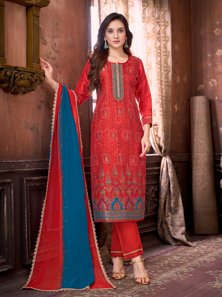 Red Ethnic Suit Set with Dupatta