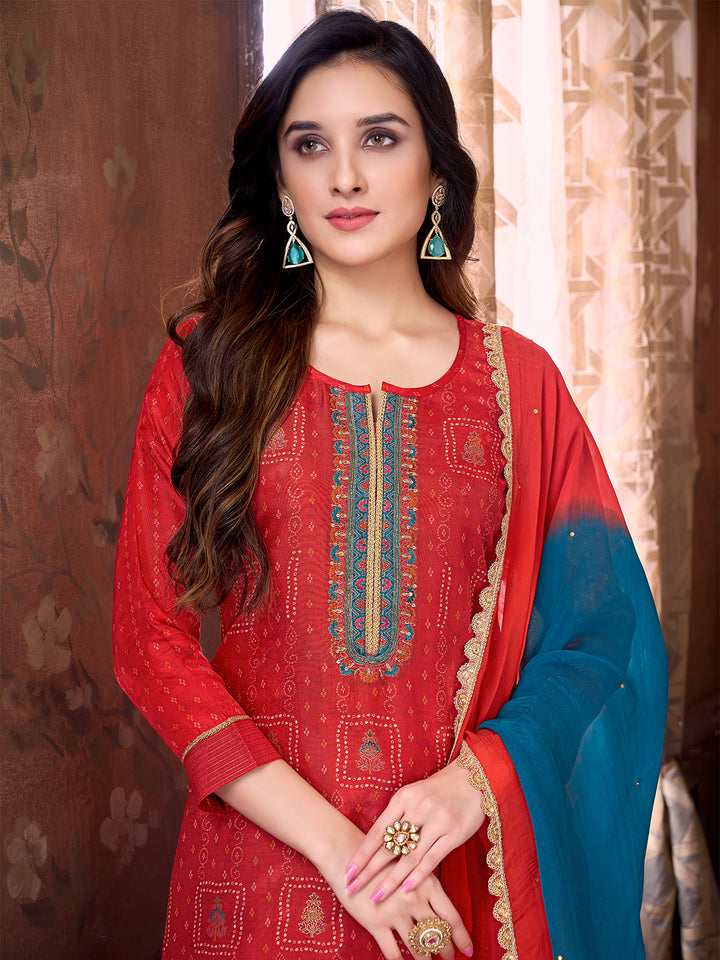 Red Ethnic Suit Set with Dupatta