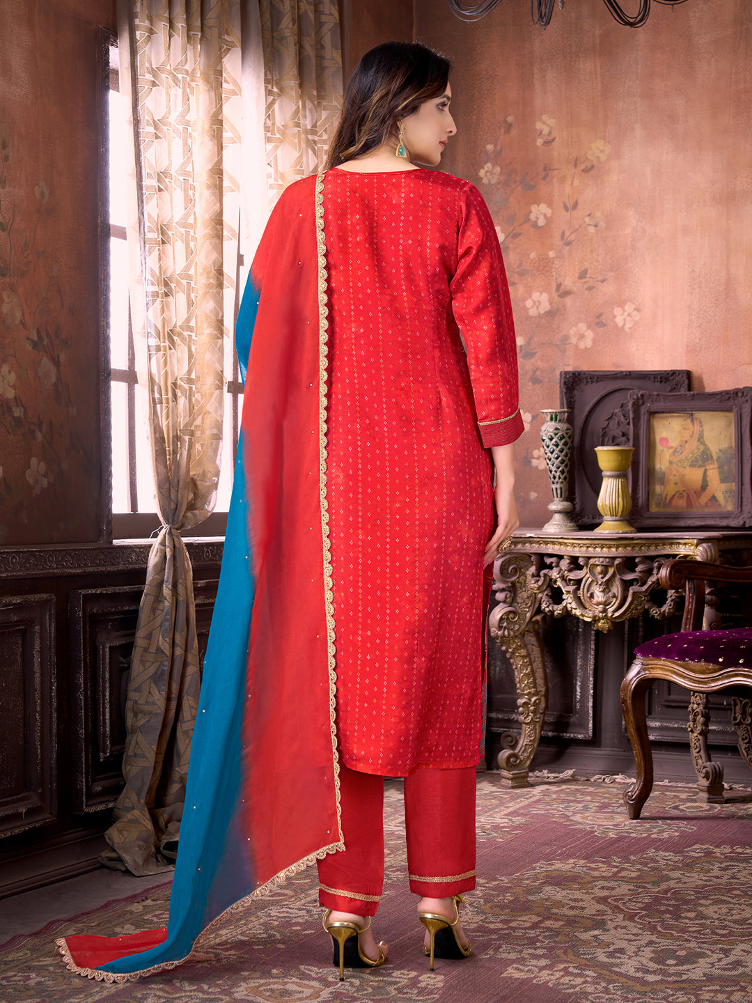 Red Ethnic Suit Set with Dupatta