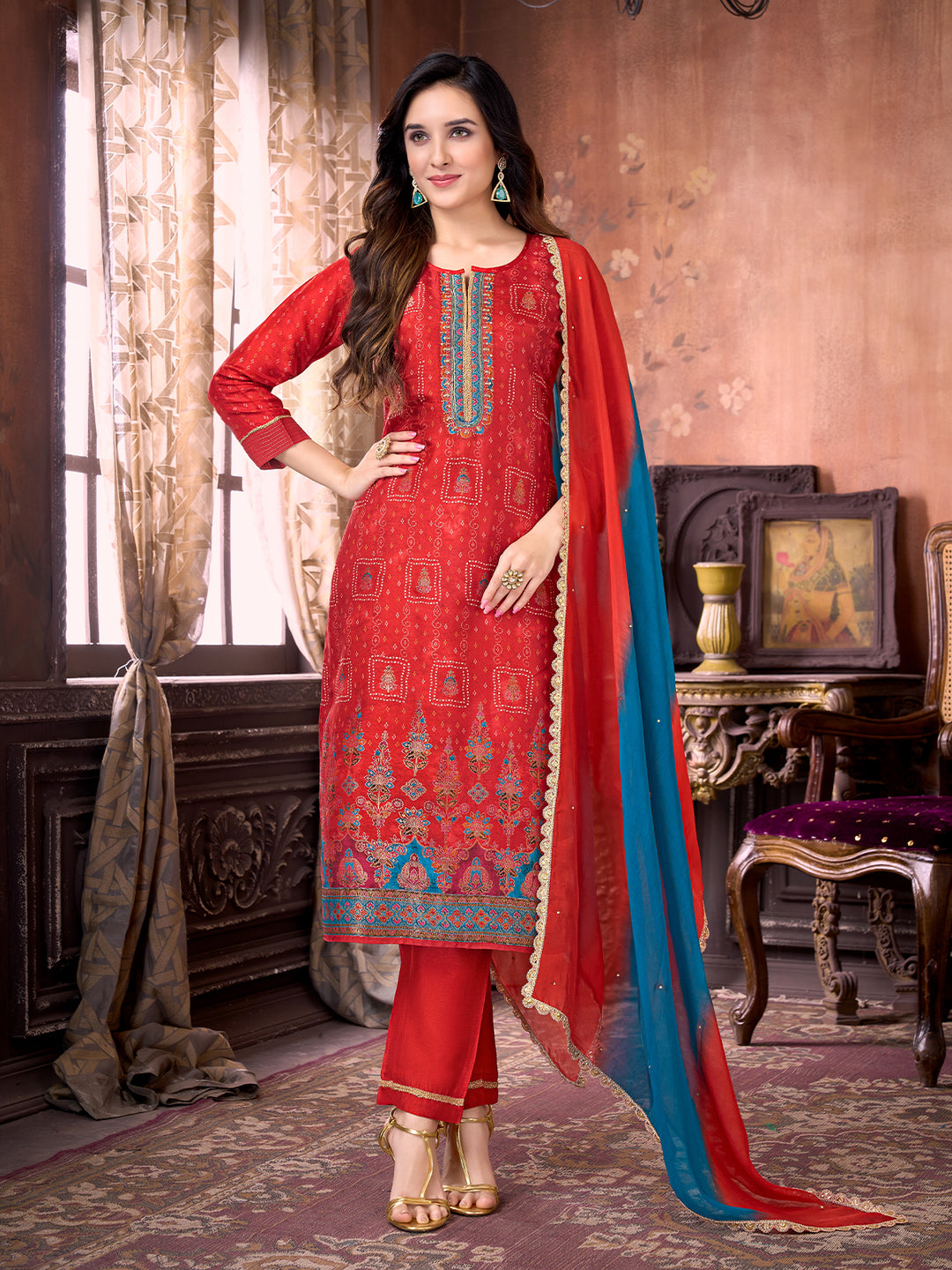 Red Ethnic Suit Set with Dupatta