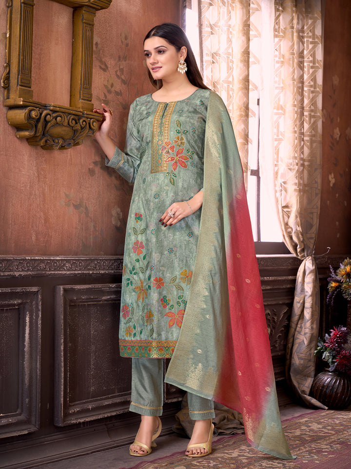 Grey Ethnic Suit Set with Dupatta