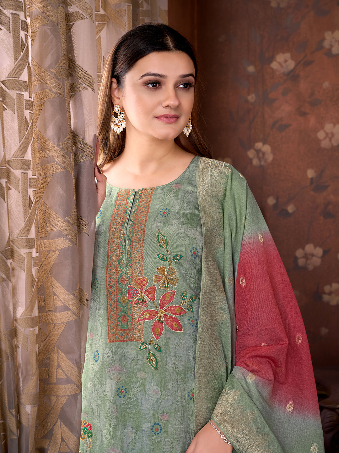 Grey Ethnic Suit Set with Dupatta