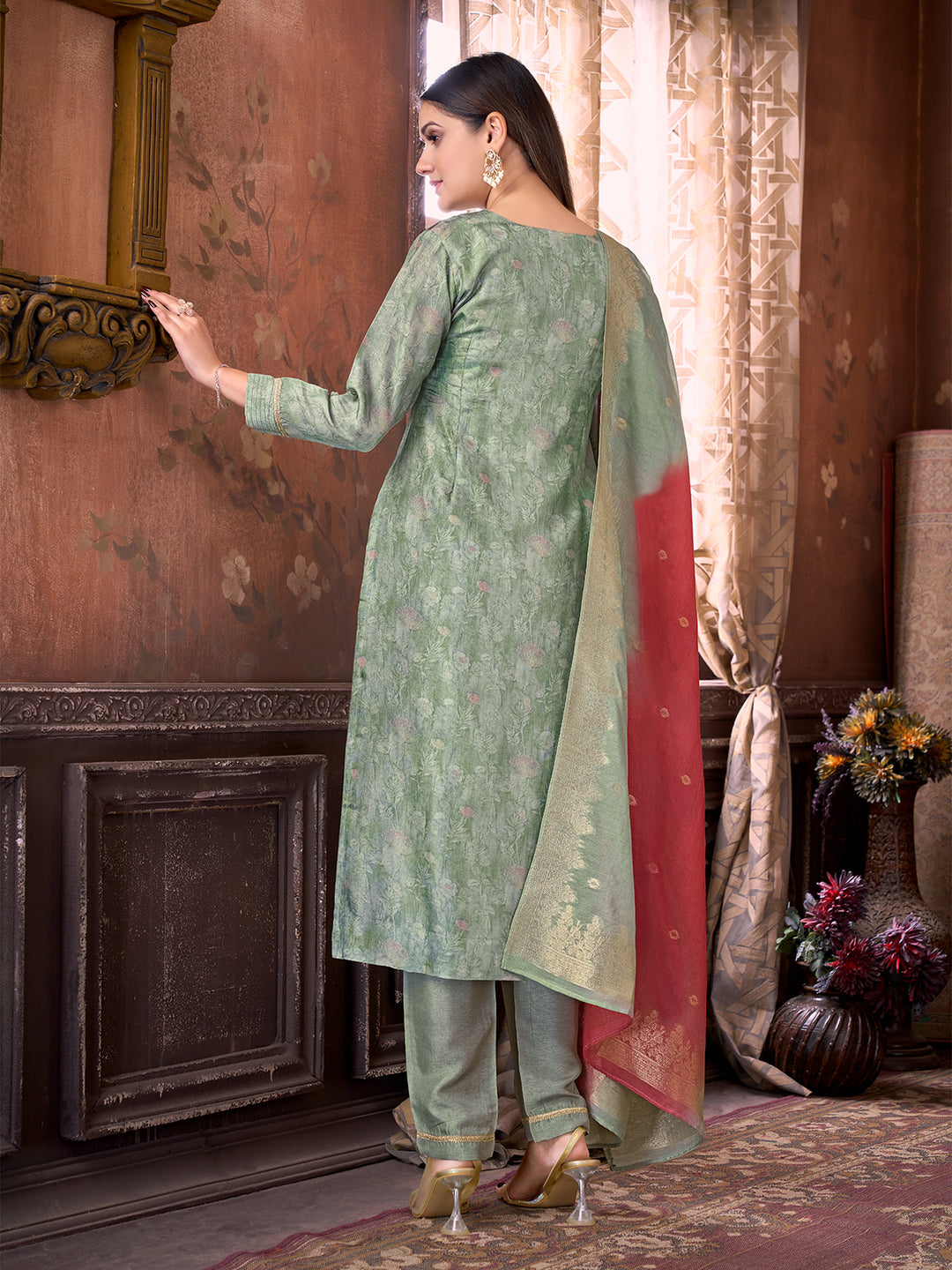 Grey Ethnic Suit Set with Dupatta