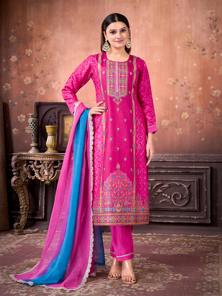 Magenta Pink Suit Set with Dupatta