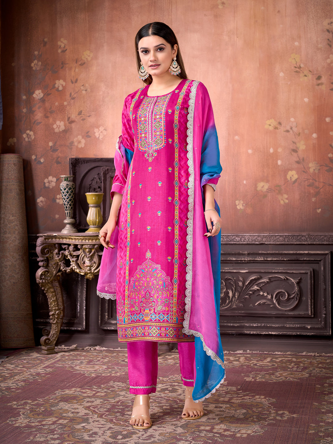 Magenta Pink Suit Set with Dupatta