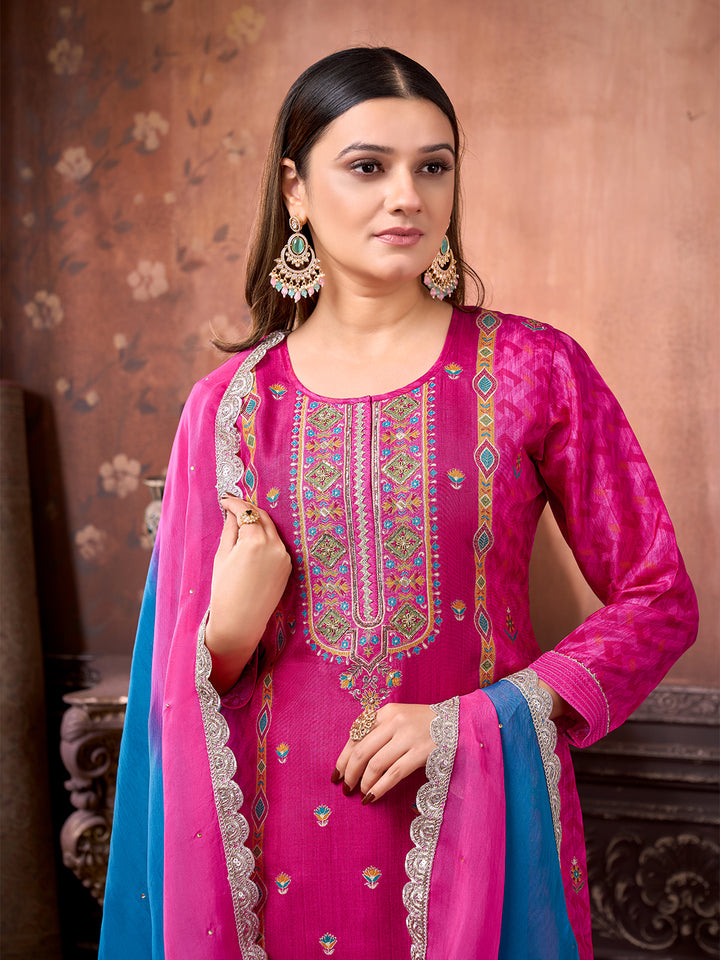 Magenta Pink Suit Set with Dupatta