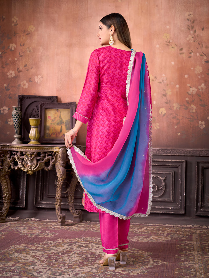 Magenta Pink Suit Set with Dupatta