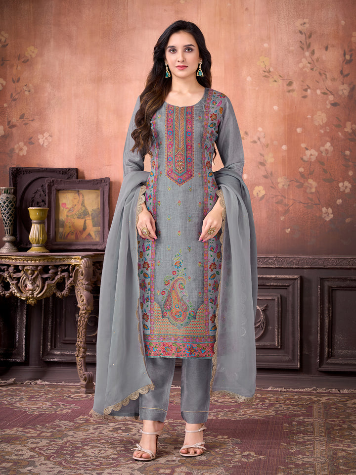 Grey Suit Set with Dupatta