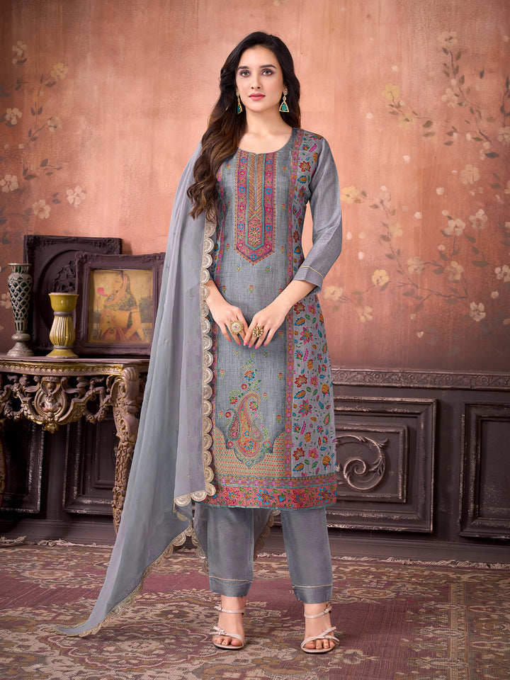 Grey Suit Set with Dupatta