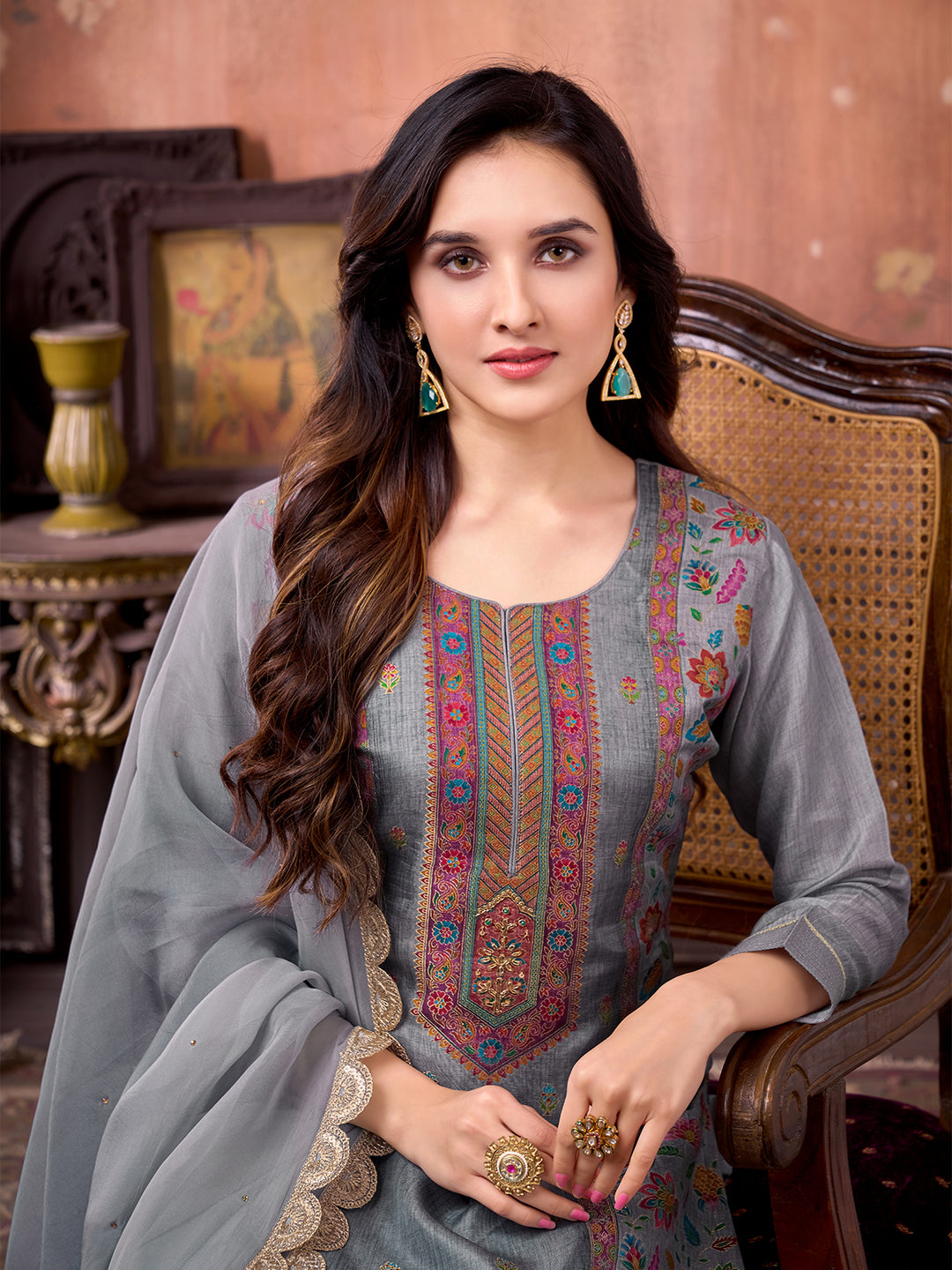 Grey Suit Set with Dupatta