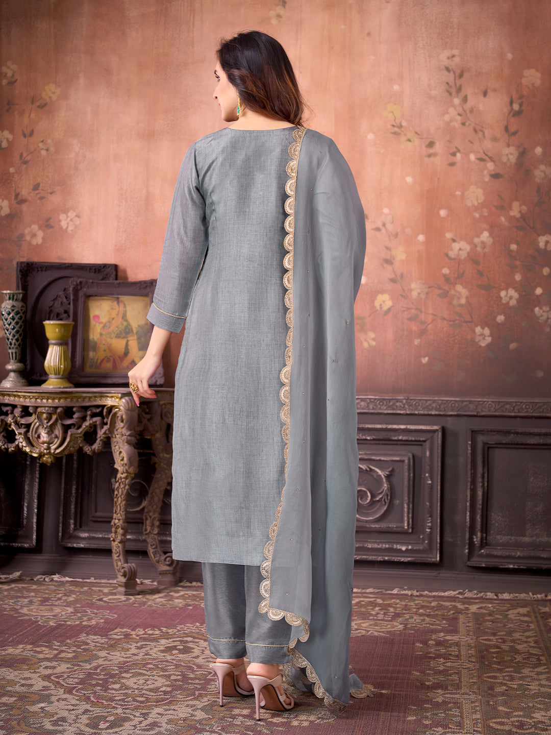 Grey Suit Set with Dupatta