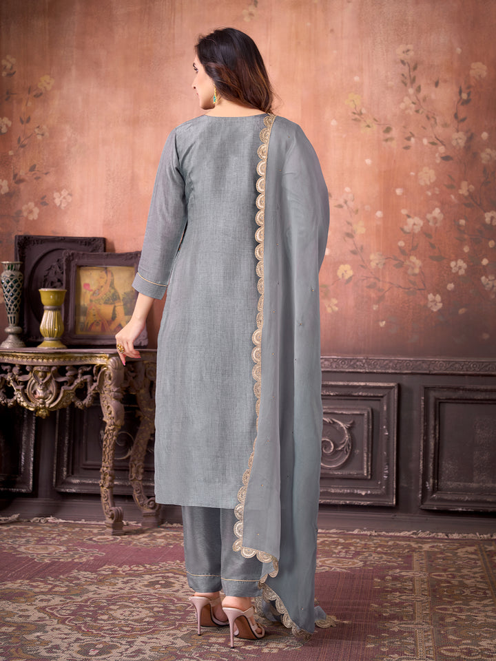 Grey Suit Set with Dupatta