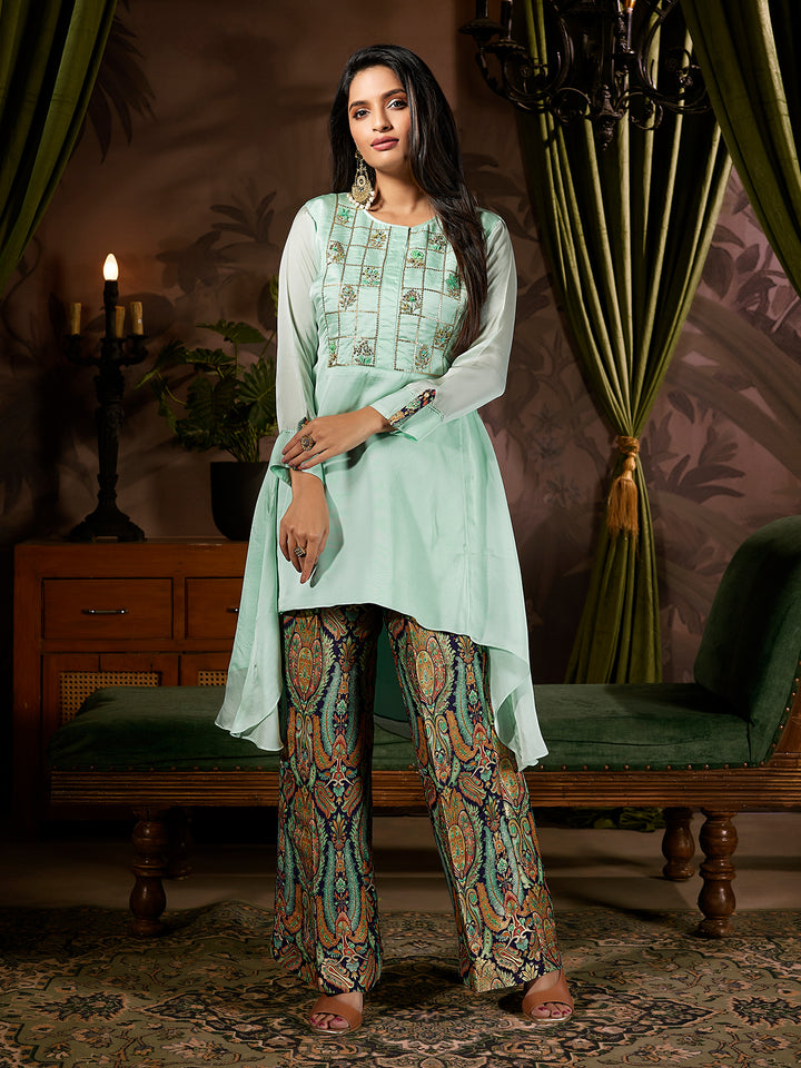 Mint Festive Jacquard Co-Ord Set