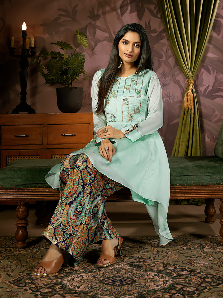 Mint Festive Jacquard Co-Ord Set