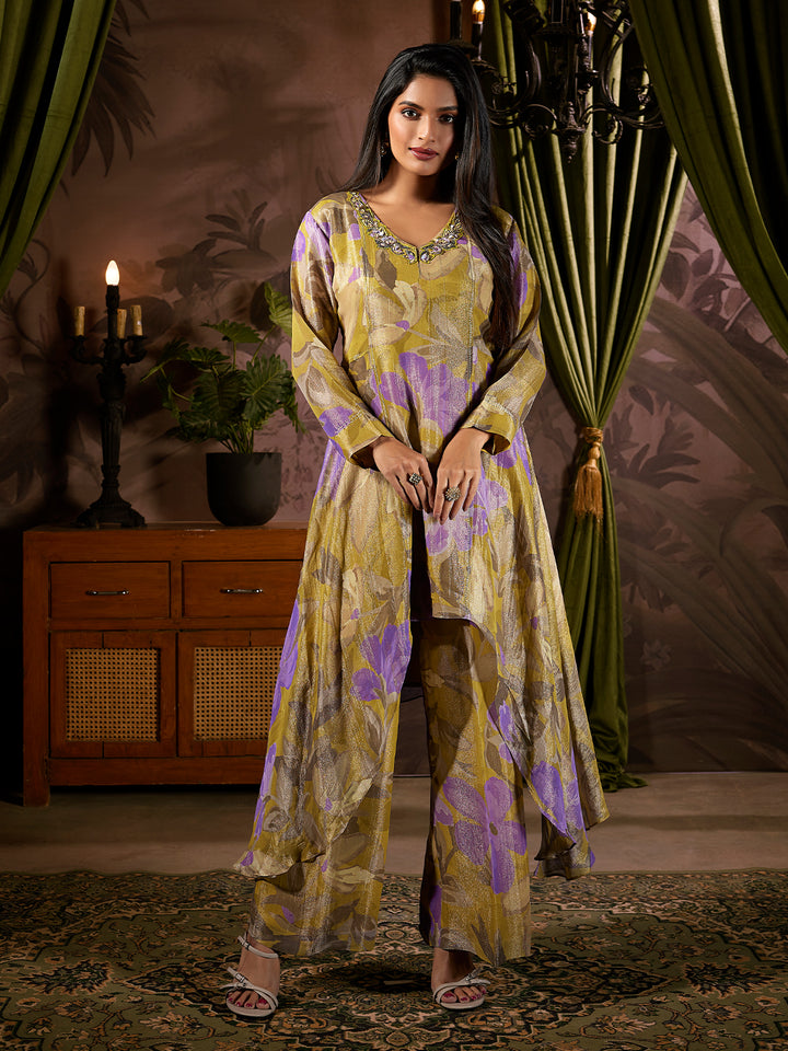 Olive Tissue Silk Co-Ord Set