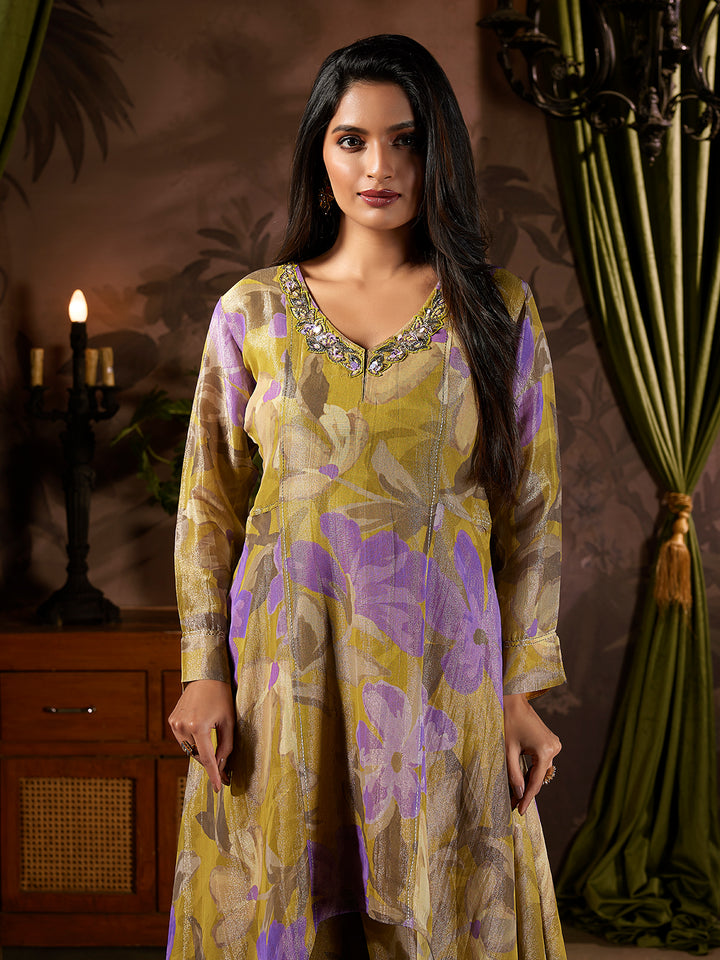 Olive Tissue Silk Co-Ord Set