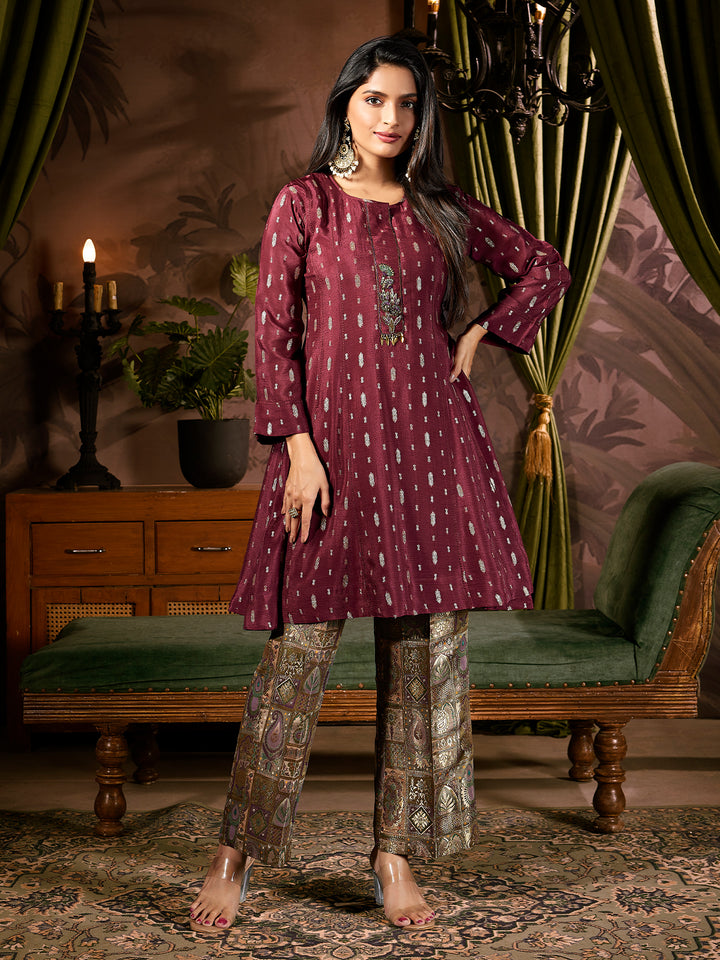 Vintage Maroon Jacquard Co-ord