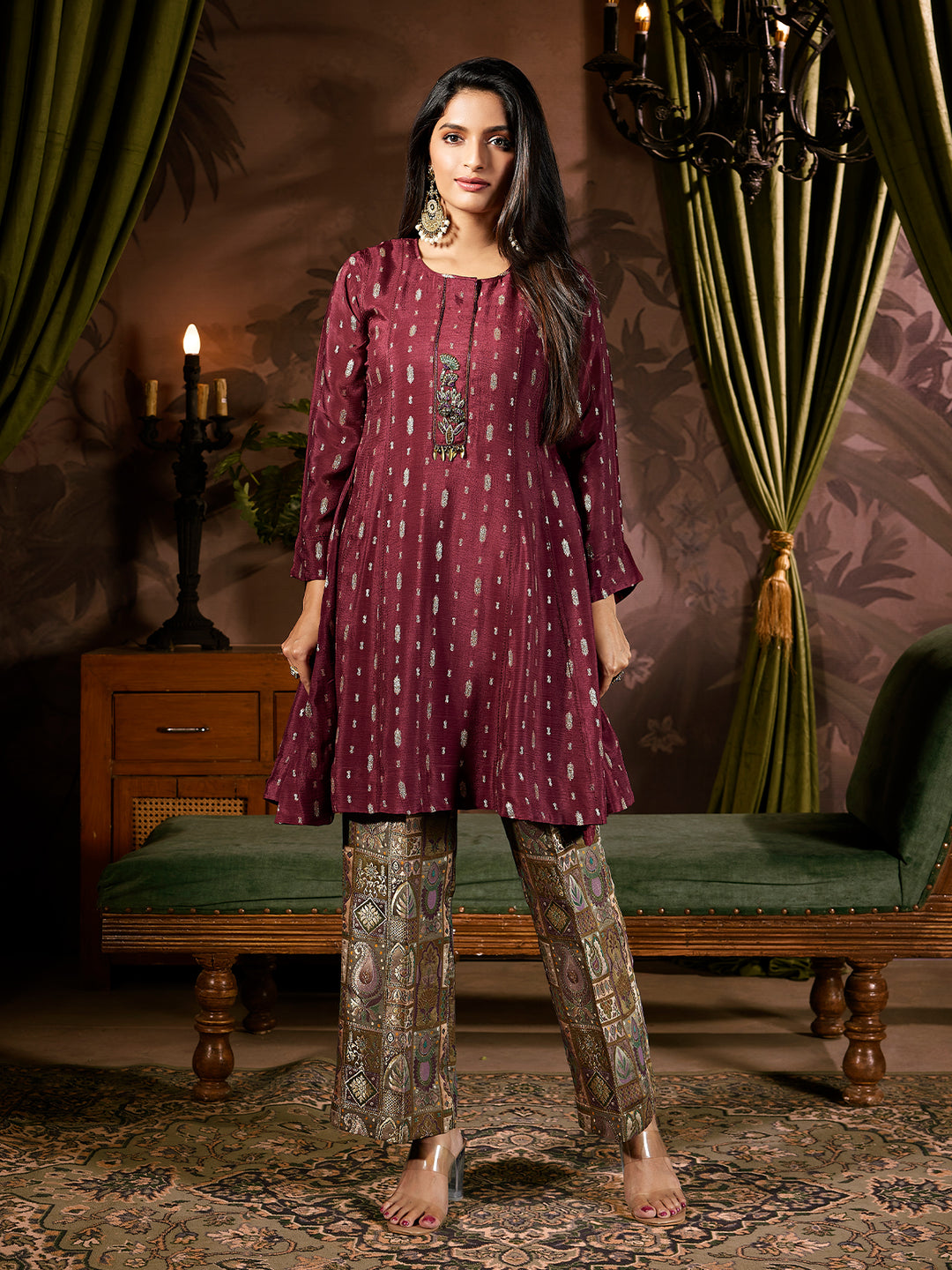 Vintage Maroon Jacquard Co-ord