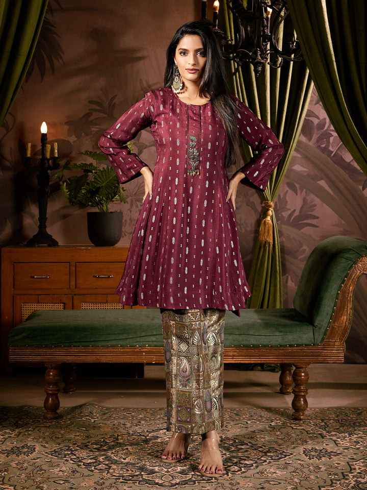Vintage Maroon Jacquard Co-ord