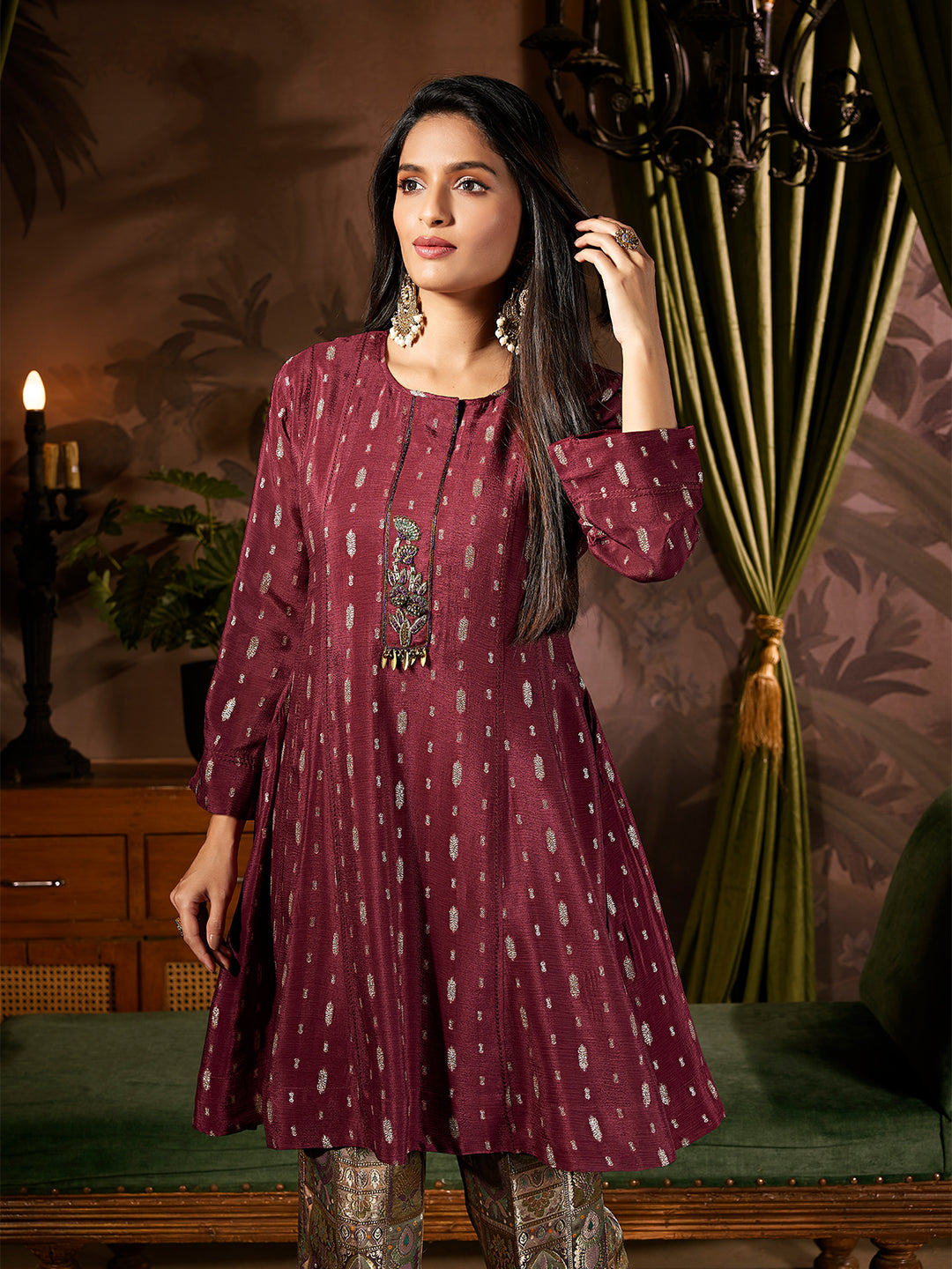 Vintage Maroon Jacquard Co-ord