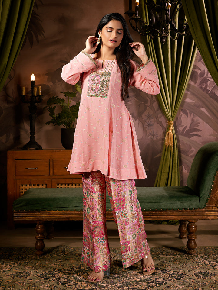 Soft Pink Jacquard Co-Ord Set