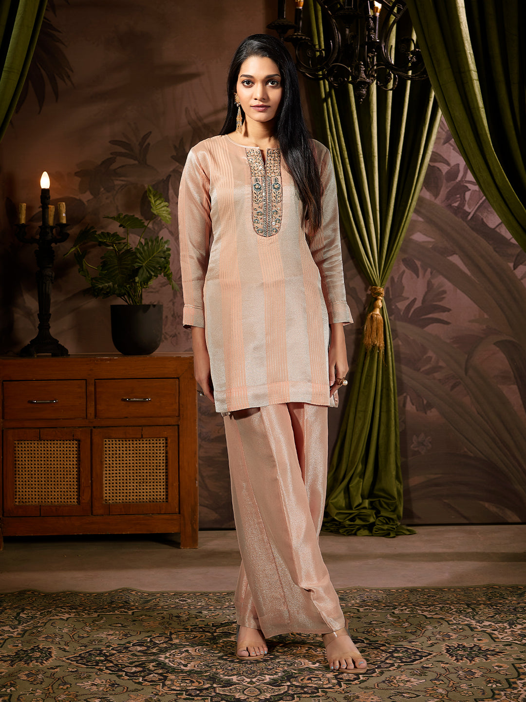 Soft Peach Jacquard Co-Ord Set