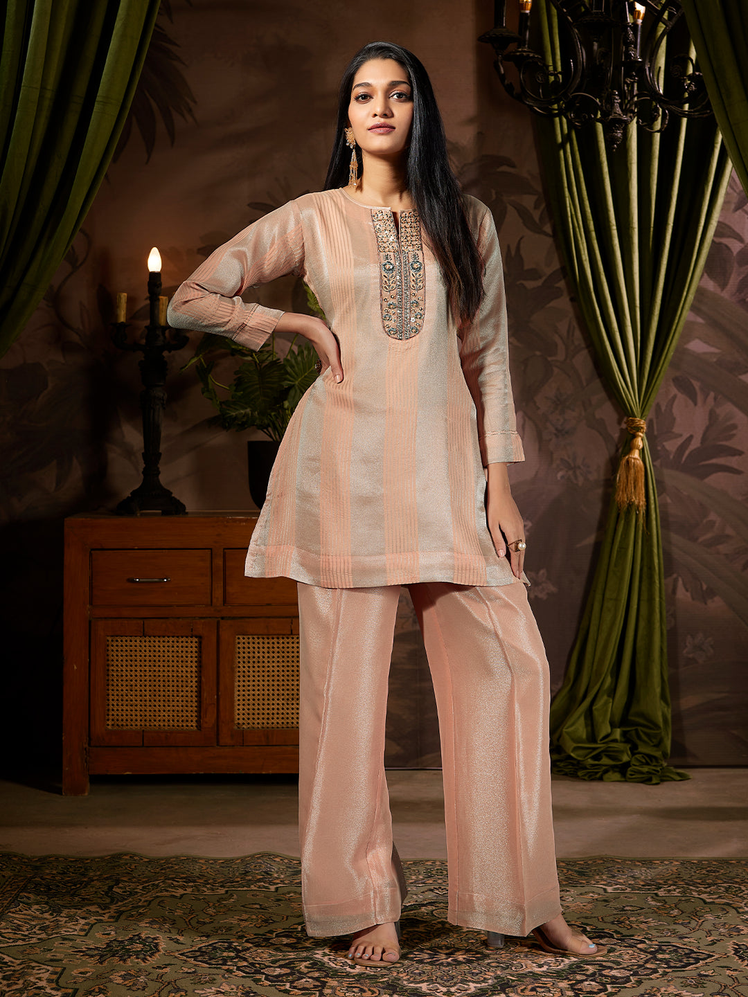 Soft Peach Jacquard Co-Ord Set