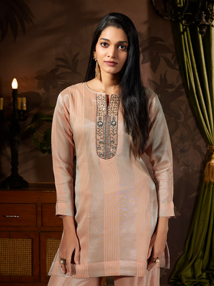 Soft Peach Jacquard Co-Ord Set