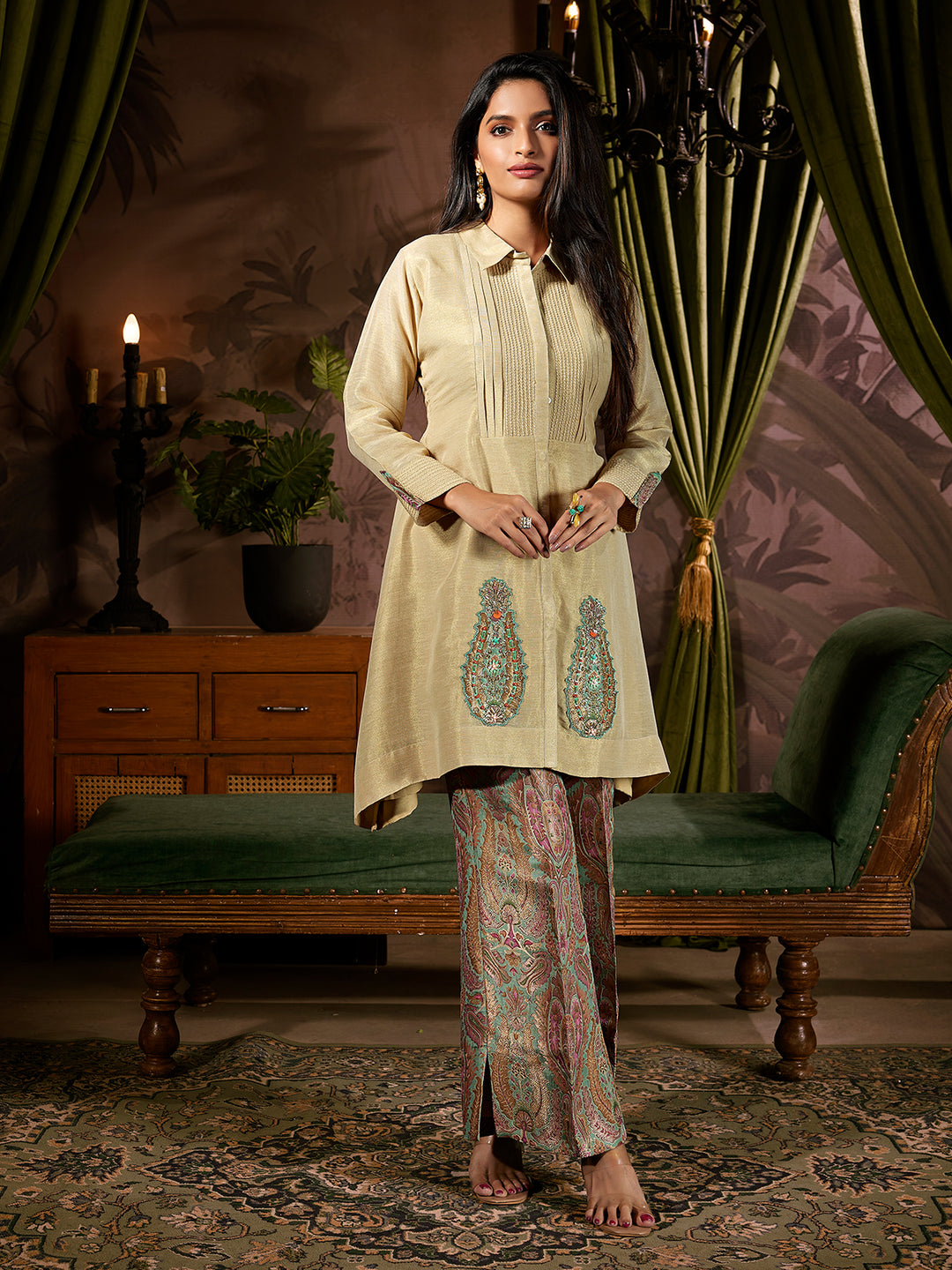 Soft Beige Jacquard Co-Ord Set