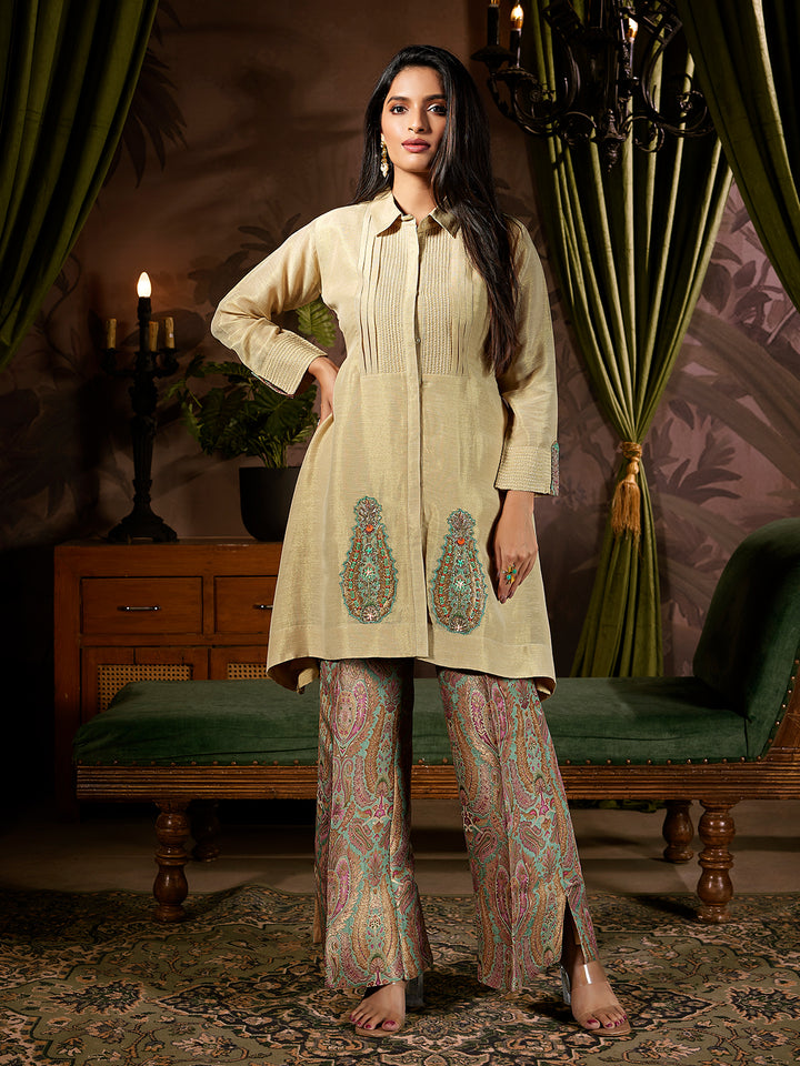 Soft Beige Jacquard Co-Ord Set