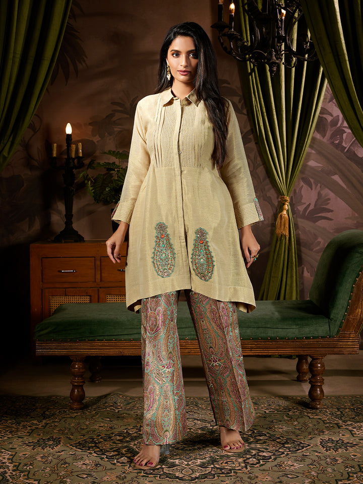 Soft Beige Jacquard Co-Ord Set