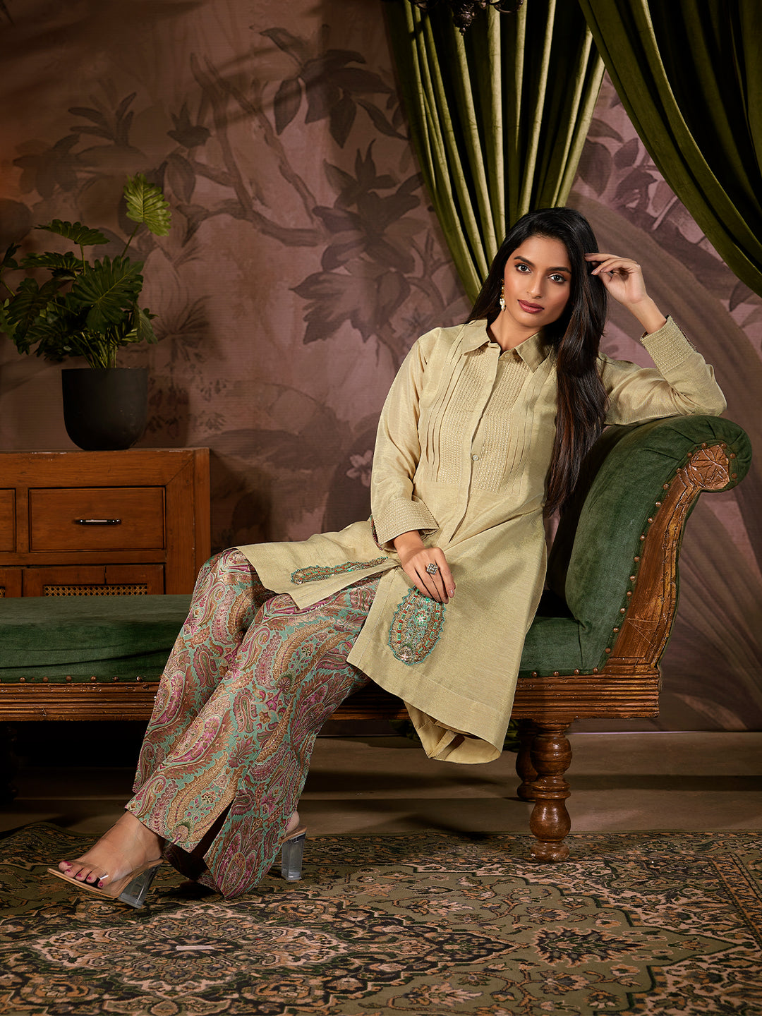 Soft Beige Jacquard Co-Ord Set