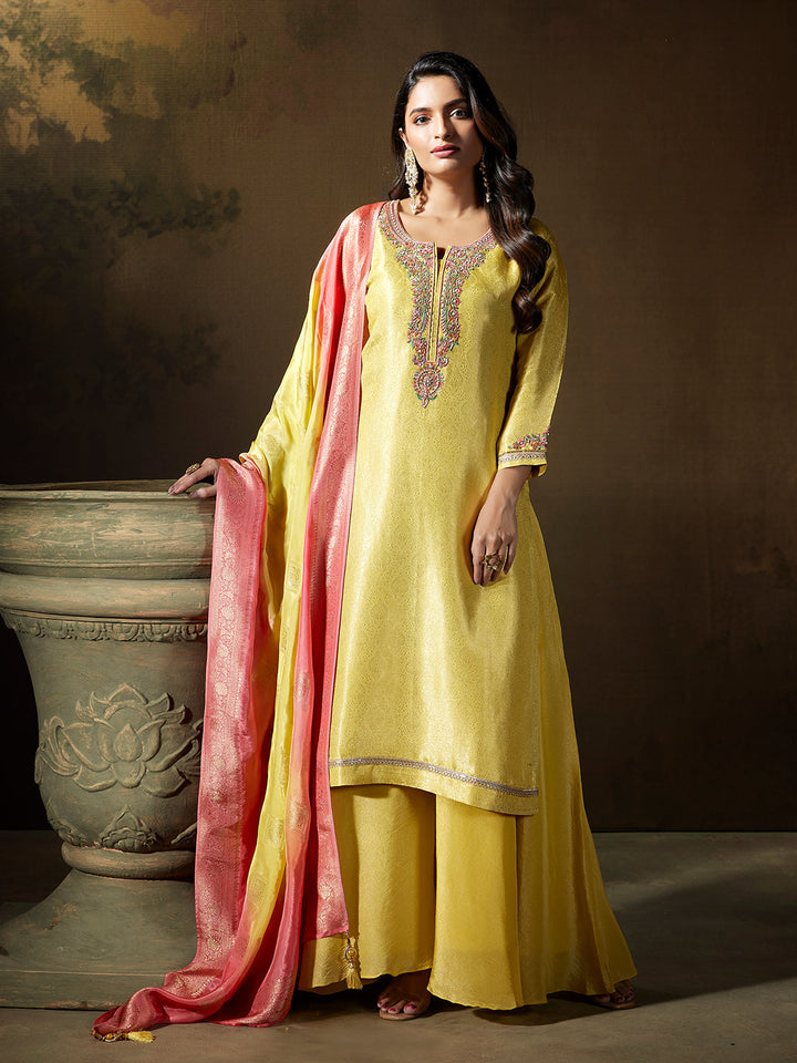 Lime Yellow Jacquard Suit Set