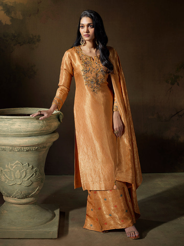 Sunlit Apricot Jacquard Suit Set