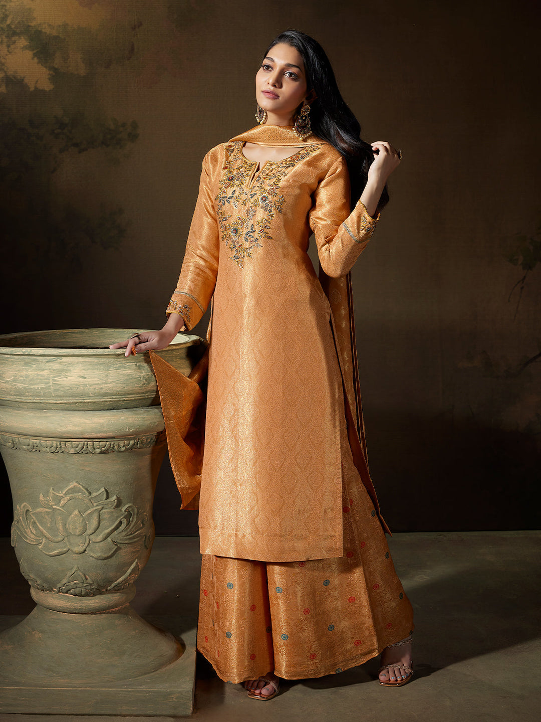 Sunlit Apricot Jacquard Suit Set
