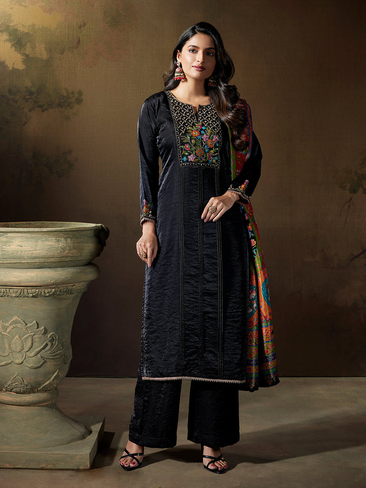 Classic Black Tissue Silk Suit Set