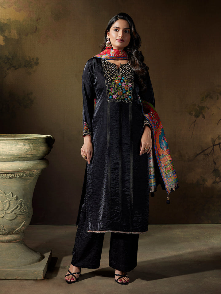 Classic Black Tissue Silk Suit Set