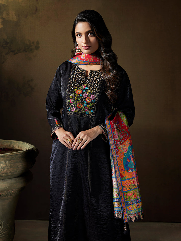 Classic Black Tissue Silk Suit Set