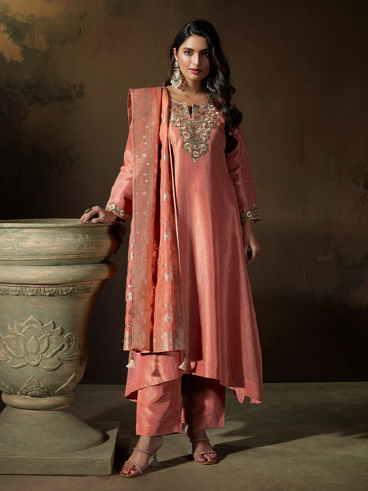 Peach Jacquard Suit Set