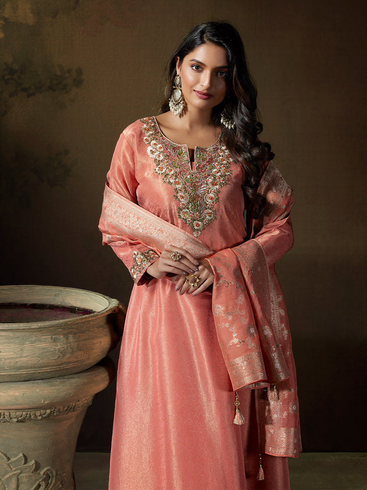 Peach Jacquard Suit Set