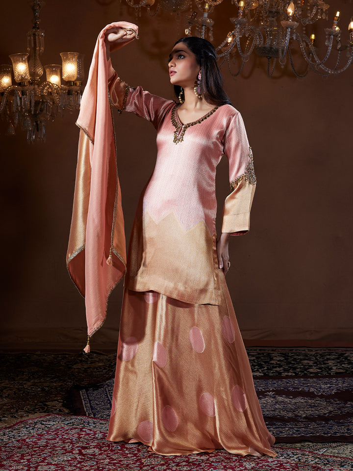 Blush Rose Gold Tissue Silk Sharara Set