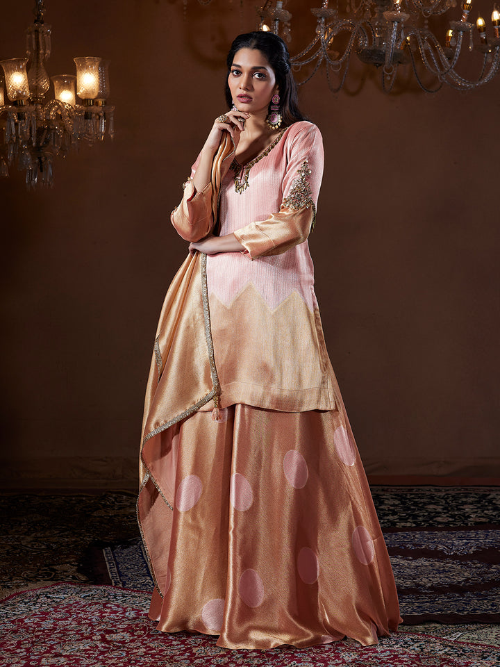 Blush Rose Gold Tissue Silk Sharara Set