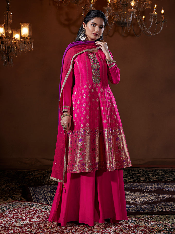 Vibrant Pink Jacquard Sharara Set